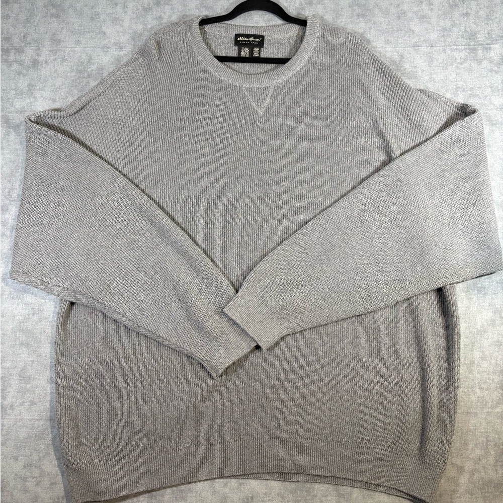 Eddie Bauer Mens XXXL Tall Gray Cotton Sweater Made USA Crewneck Knit